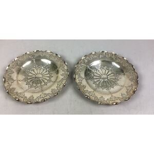 Set Of 2 Antique EPNS Round Dish Plate #6807